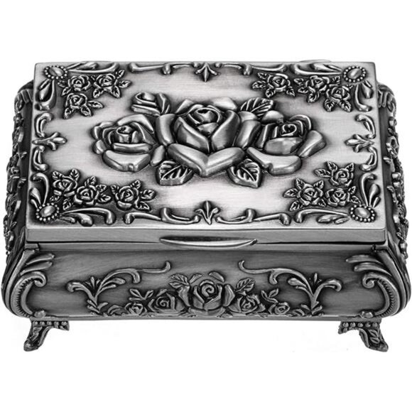Vintage Metal Jewelry Box Small Trinket Jewelry Storage box for Rings Earrings - Picture 6 of 8